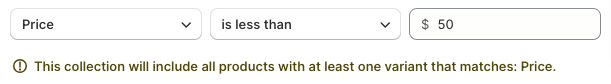Shopify automated collection price filter
