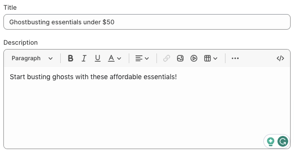 Shopify collection title