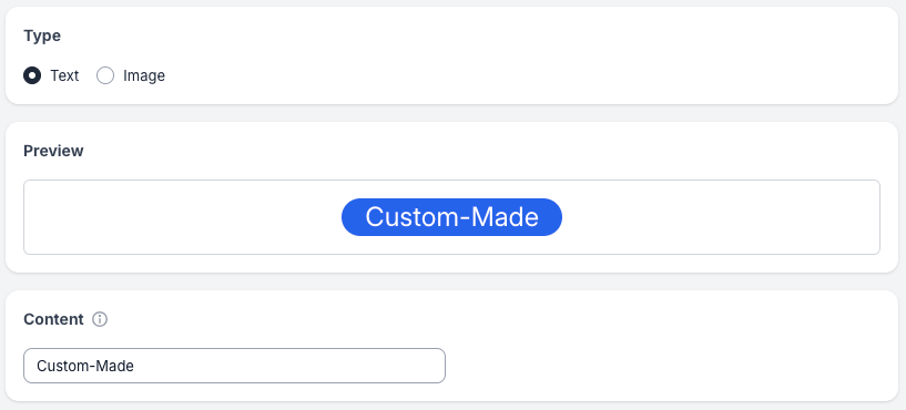 Custom made product badge