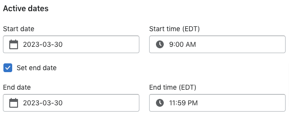 Discount active dates.