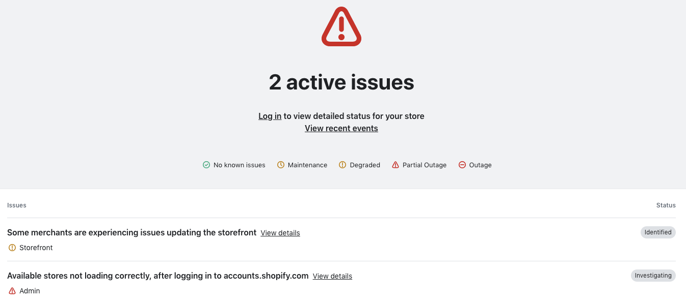 Check shopify status