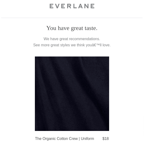 Product recommendations email example