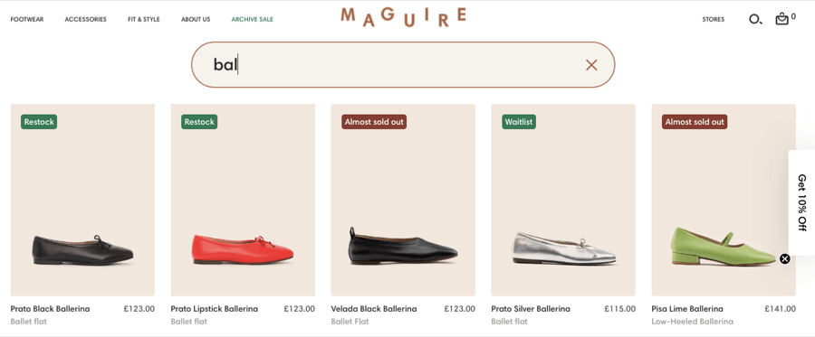 Shopify site search example