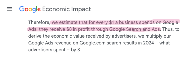Google Ads estimated ROI
