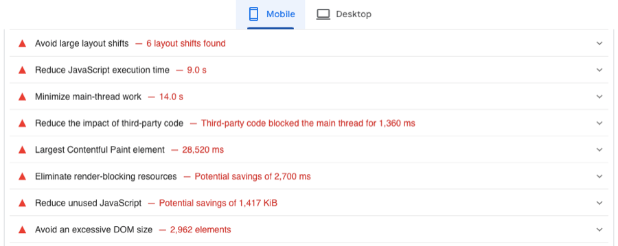 PageSpeed Insights example Brooklinen