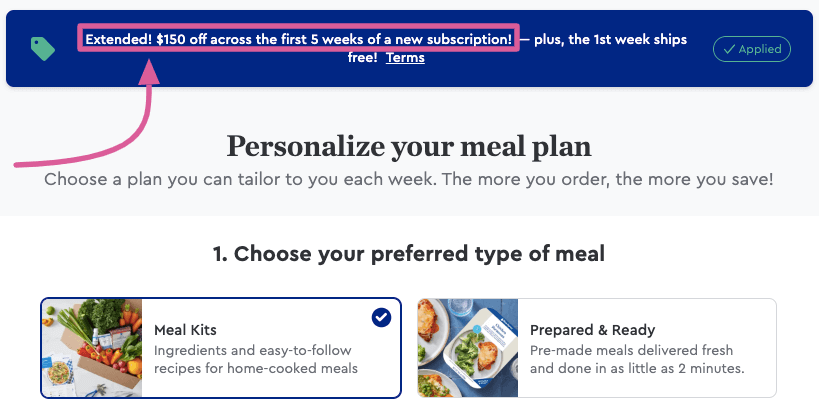 Landing page promotion example