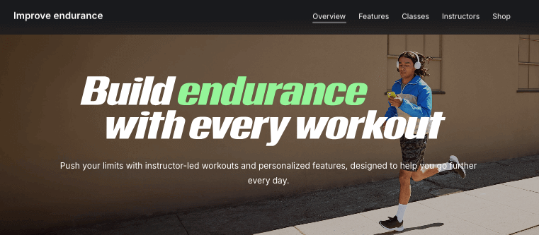 Peloton key messaging above the fold