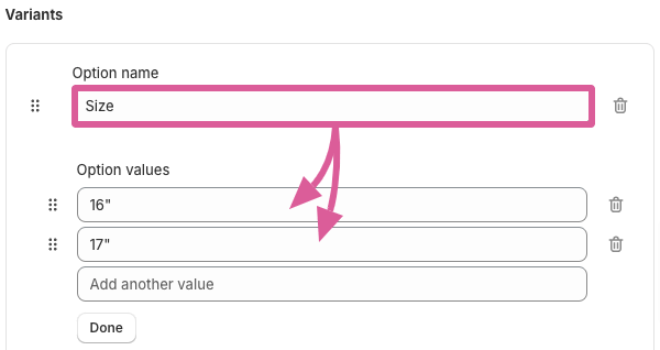 Shopify product variants