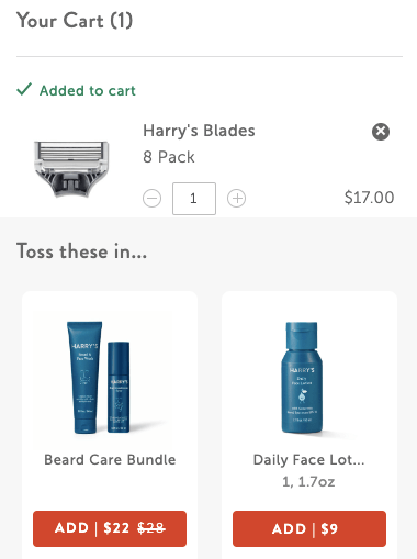 Harry's cross-sell popup example