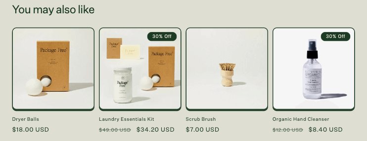 Package free product page cross-sell example