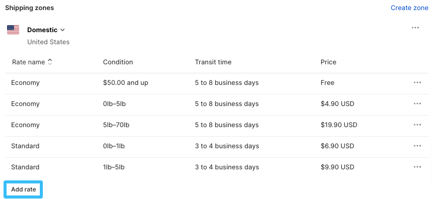 Add free shipping rate