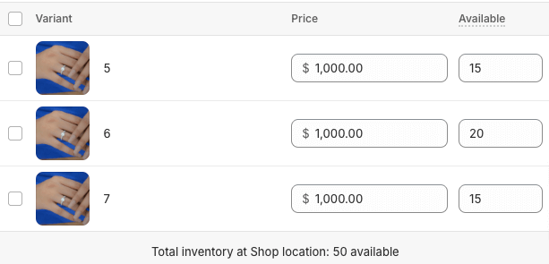 Set jewelry variants