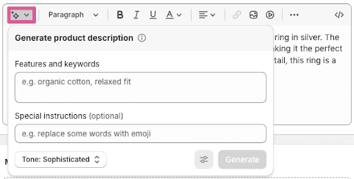 Shopify AI product descriptions