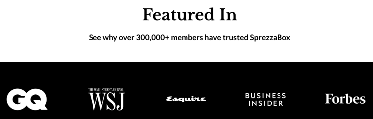 SprezzaBox high-profile media logos.