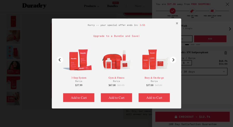 Duradry upsell example