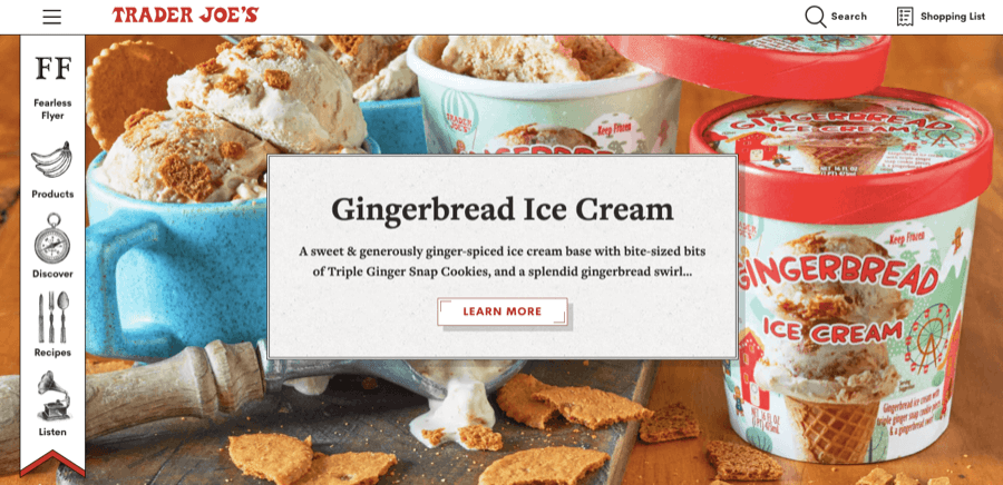 Trader Joe's homepage